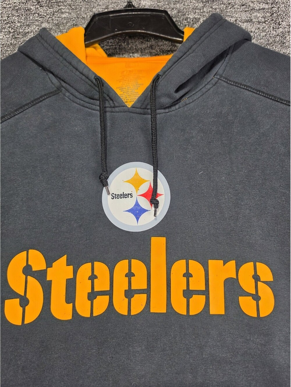 Vintage NFL Pittsburgh Steelers Pullover Hoodie Sweatshirt Black Yellow White - Picture 2 of 9